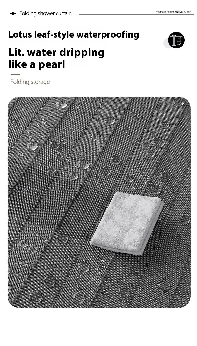 Magnetischer Faltbarer Leinen-Duschvorhang Wasserdicht für Walk-In-Dusche - Ohne Verstellbare Stange – Detail 4