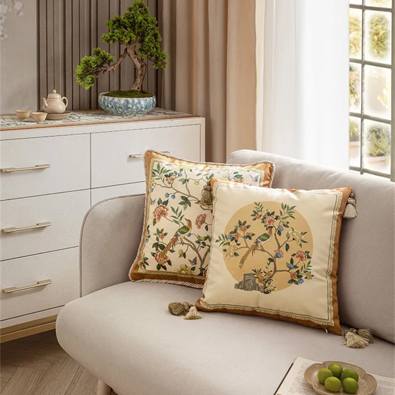 Cushion cover with floral design for home decoration, decorative boho style, gold color, for sofa, bed, summer, 18x18, Chinese