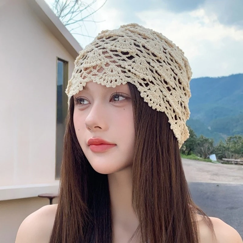 Women'S Shell Pattern Hand Woven Hollow Knitted Hat 2026 New Spring/Summer Lightweight, Fashionable, Breathable Stacking Hoodie