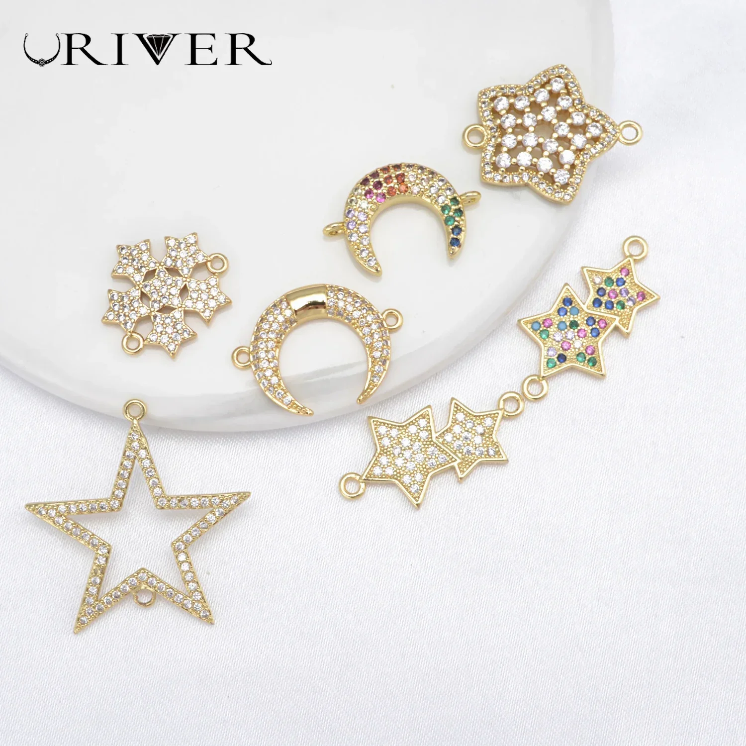 

LJRIVER 5 Pcs Parts for Diy Jewelry Connector Crystal Accessories Stars Moon Materials Homemade Bracelet Necklace Chain Findings