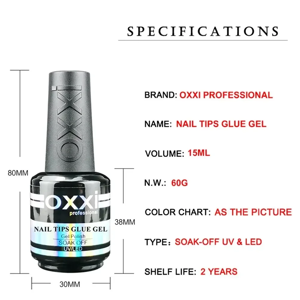 OXXI PROFESSIONAL Żelowy Lakier do Sztucznych Paznokci 15ml Półtrwałe Sztuczne Paznokcie z Klejem Gellac Porady Manicure Hybrydowy Lakier UV LED
