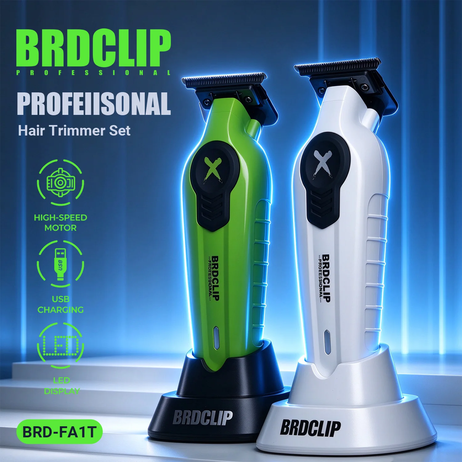 New 2026 BRDCLIP FA1T Green Professional Hair Trimmer Barber Carving Gradient Finish Machine Electric Clipper with Charger Stand