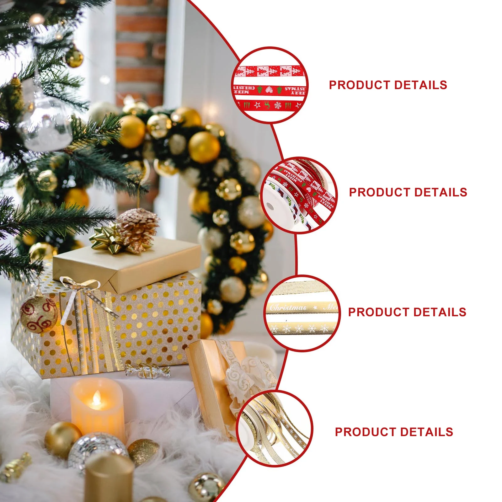 

Polyester Ribbons 2 Sets Gold Color Christmas Decorative Craft Gift Wrapping DIY Festive Packaging Soft Material
