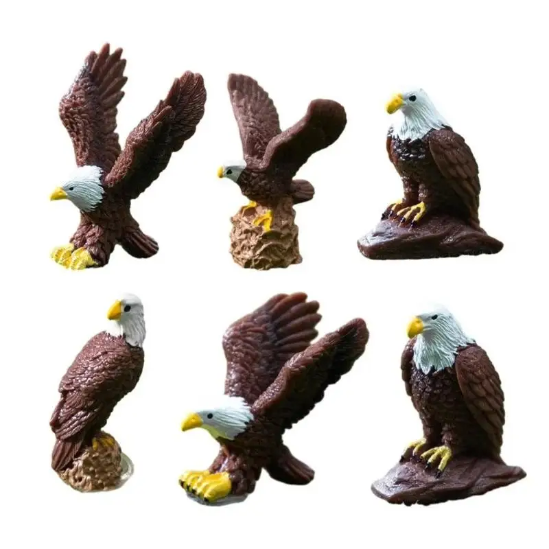 6 PCS Simulated Bald Eagle Miniature - Resin Ornament For DIY Terrarium, Car & Desktop Decor