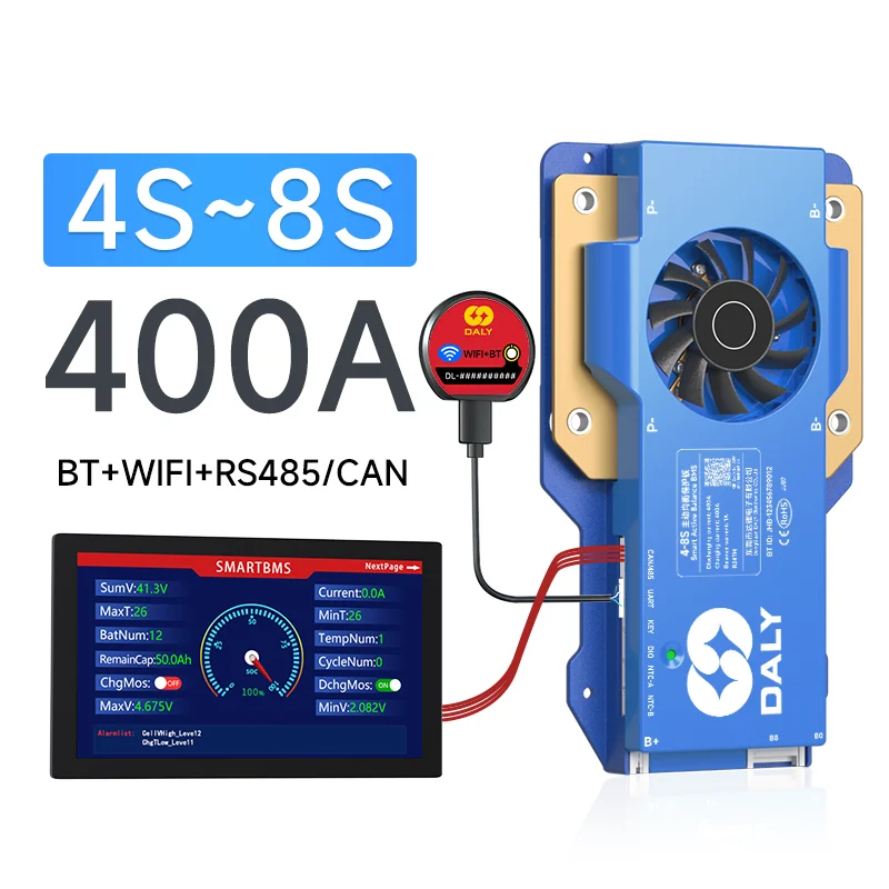 DALY Smart BMS 4S 12V 8S 24V 16S 48V 250A 300A 500A LiFePo4 Actieve balans BMS voor lithiumbatterij met LCD RS485 UART BT WIFI