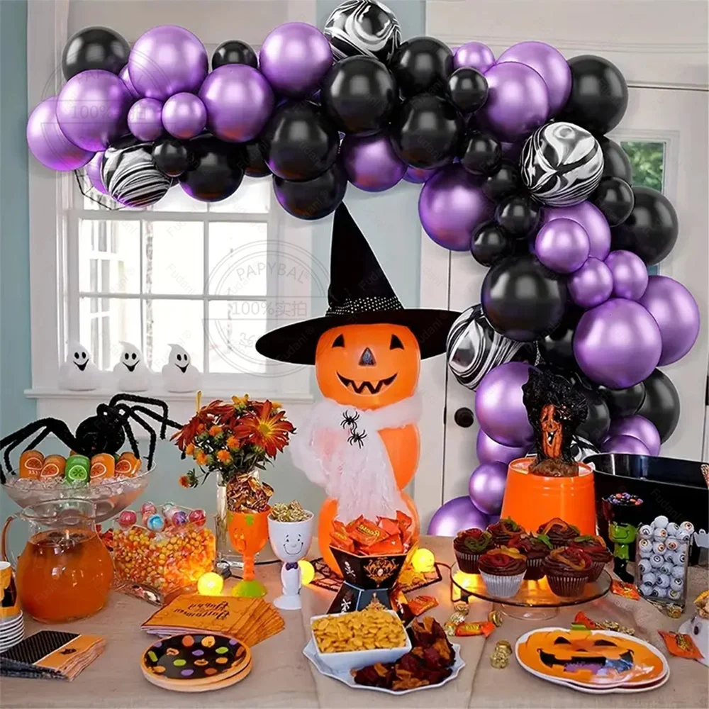 

72Pcs Halloween Balloons Garland Arch Kit DIY Halloween Theme Party Supplies Metal Black Latex Ball Gifts Toys Air Globos