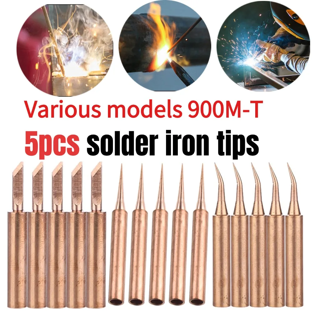 

5 Pc 900M-T Series Weld Tips Lead-Free Weld Solder Tip Pure Copper Soldering Iron Heads Welding Soldering Accessories