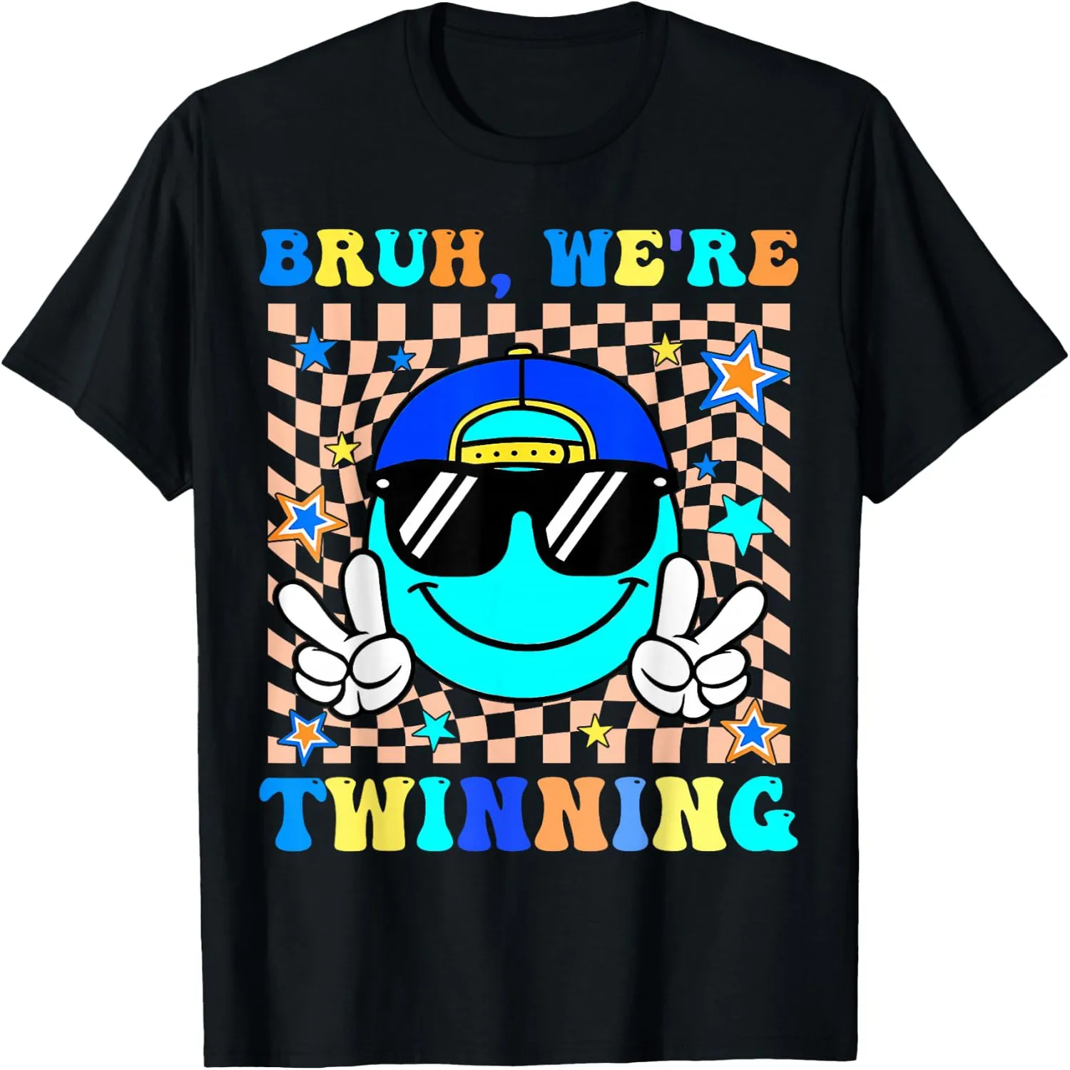 Bruh We're Twinning Retro Twin Day Spirit Week Boys Kids T-Shirt 100% cotton short sleeve tee
