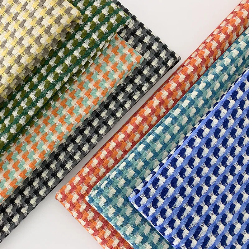 

145cm*100cm High-end Jacquard Pillow Sofa Fabric Thick Houndstooth Shoes Hats Bags Plaid Cotton Linen DIY Apparel Sewing Fabric