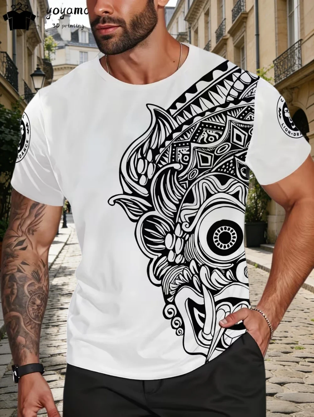 Men's T Shirt African Retro Style T-Shirt Ethnic Tribsummer Fabric Street Hip Wear Quick Drying Crew Neck Clothing Men Clothing