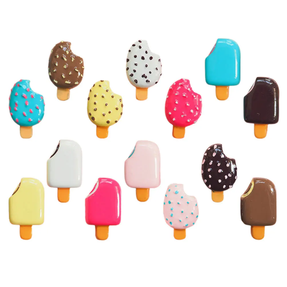 14 pçs resina falso sorvete chocolate picolé encantos para decorações diy casos de telefone scrapbooks adereços de comida realista