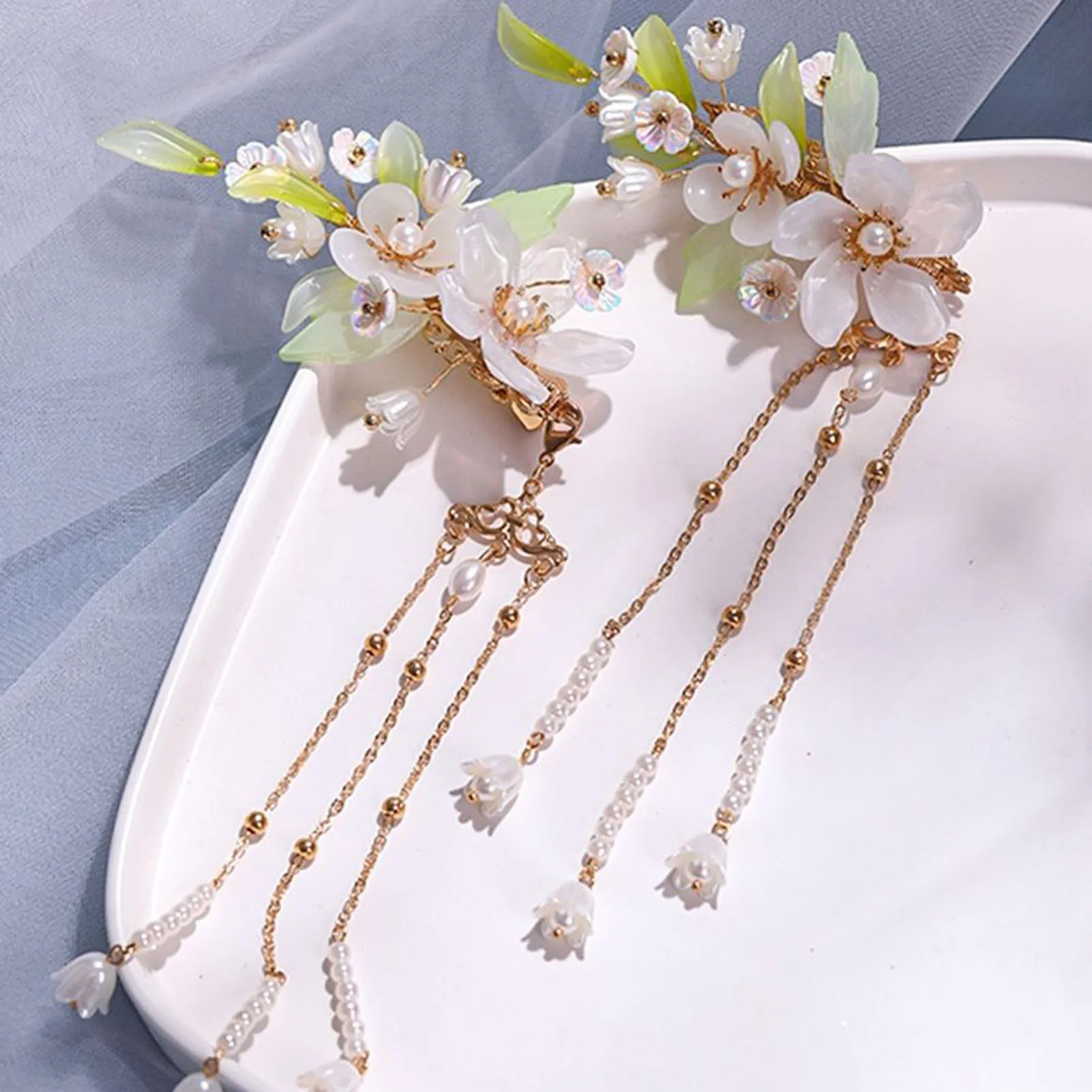 Handmade Duckbill Clips Hairpin Handmade Fringed Bellflowers Hair Weaving Jewelry for Wedding Banquet Party Cheongsam