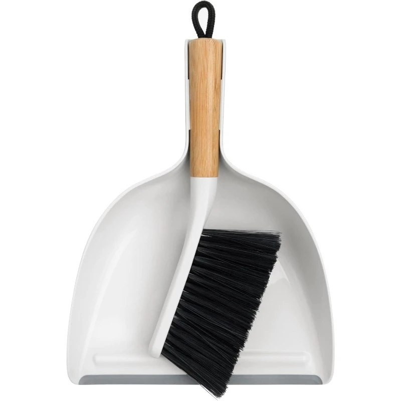 

Bamboo Handle Dustpan & Brush Set, Portable Cleaning Combo with Dustpan and Brush, White