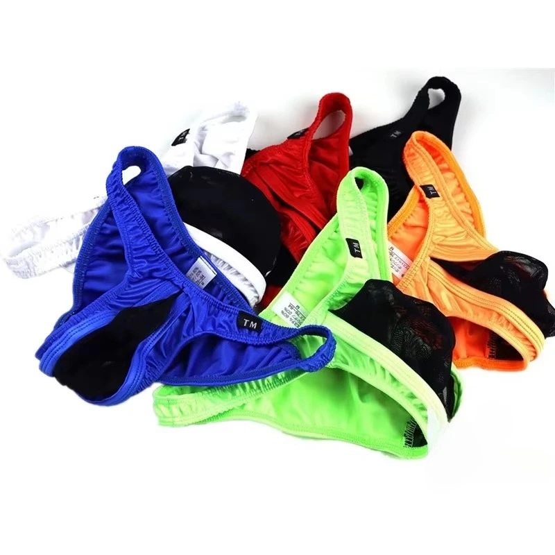 Thin Ice Silk Men Triangle Briefs See-through Mesh U Convex Big Pouch High Elastic Sexy Breathable Underpants