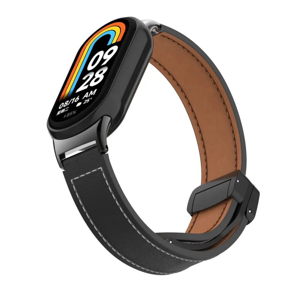 حزام جلدي لـ Xiaomi Mi Band 9 حزام بديل بإبزيم مغناطيسي سوار معصم لـ Xiaomi miband 8 mi band Correa Strap