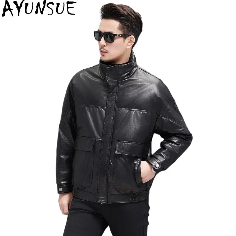 AYUNSUE Warm Winter Top Layer Cowhide Real Leather Down Coats for Man High Quality 100% Genuine Leather Jacket Men Outerwear