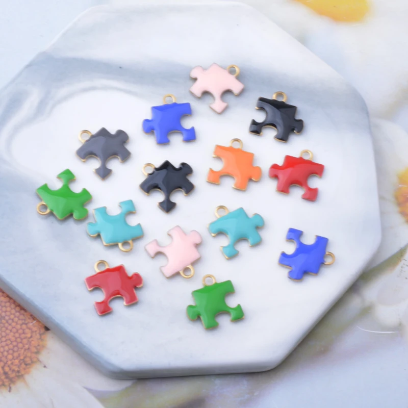 

30pcs Copper Dripping oil Puzzle Charms Two-sided Enamelled jigsaw Pendant DIY Jewelry Earrings Necklace Bracelet Accessories