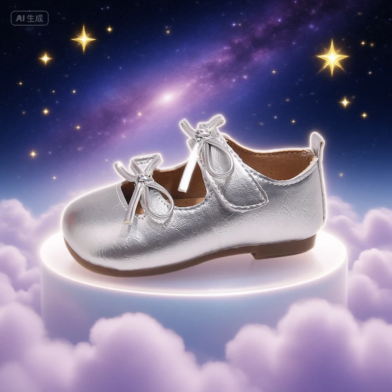 

Кожаная обувь для девочек от 2 до 18 лет, бежевая прогулочная обувь для девочек с бантом, весенне-осенняя модная серебряная обувь с детскими одинарными туфлями