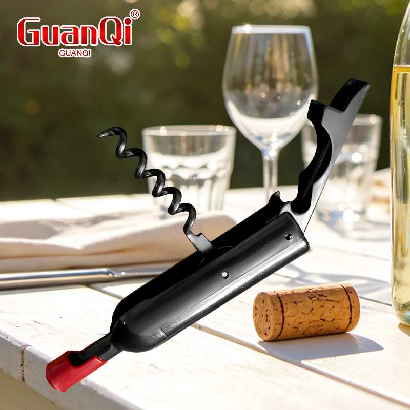 Folding Creative Wine Bottle Shaped Foldable Corkscrew Magnet Multifunctional Refrigerator Sticker Red Wine Opener Creative Gift