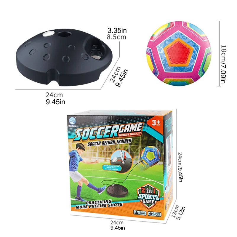 Soccer Return Trainer Kit, 2-in-1 Sports Game, Multicolor Inflatable Ball, Kids Outdoor Training Toy
