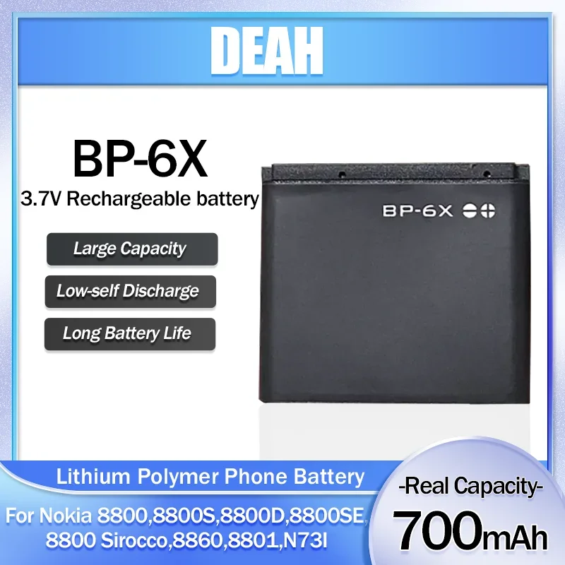 1pcs  BP-6X BP6X  BP 6X 700mAh Li-ion Replacement Phone Battery For Nokia 8800 8800S 8800 Sirocco N73I 8860 8860 8801 Li-Po Cell