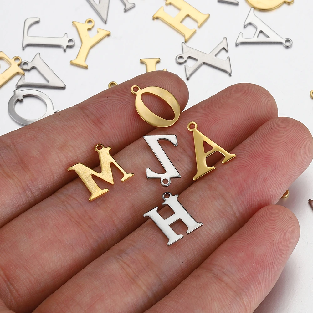 20pcs Stainless Steel Letter Charm Single Alphabet Pendants for DIY Name Necklace Jewelry Making Wholesale