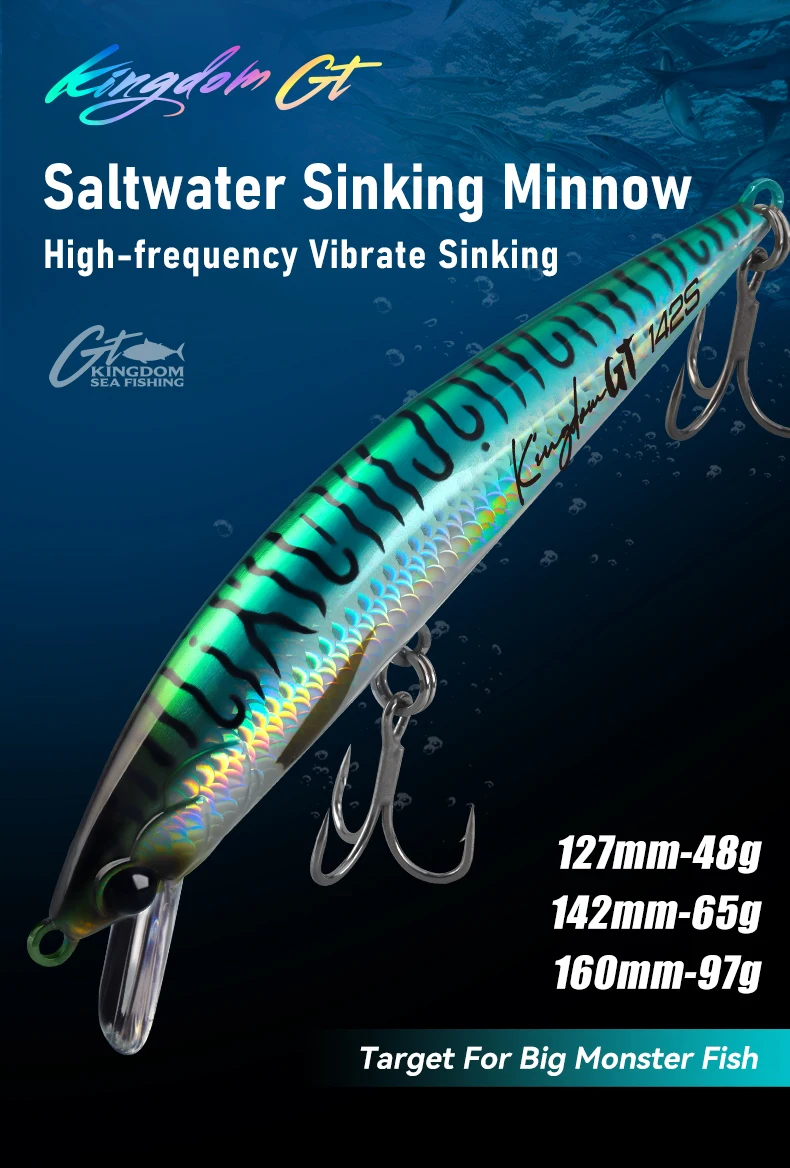 Kingdom Salzwasser-Sinkköder 48g 65g 97g Weitwurf-Minnow-Köder für Wolfsbarsch und Thunfisch, Künstlicher Hartköder, Trolling-Jerkbait, Angelköder – Detail 1