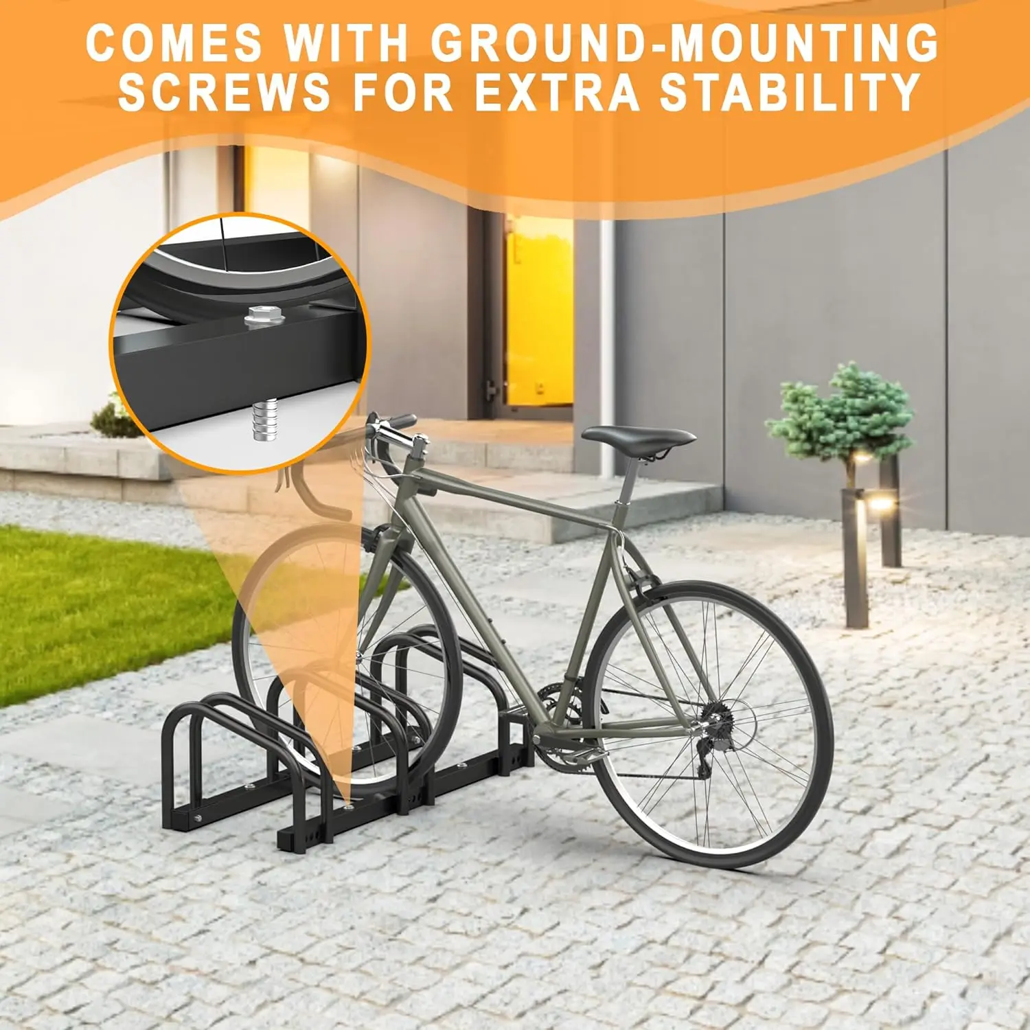 Support de rangement au sol pour 3 vélos pour une utilisation intérieure/extérieure, convient aux roues de 22 à 28 pouces, assemblage facile