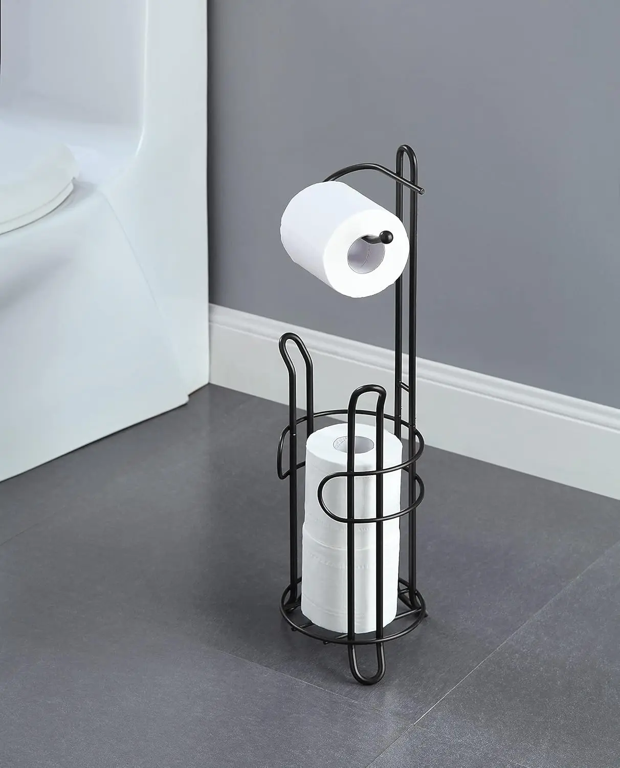 Bathroom toilet paper roll storage rack, with sufficient space in the reserved area to store extra large rolls (black)