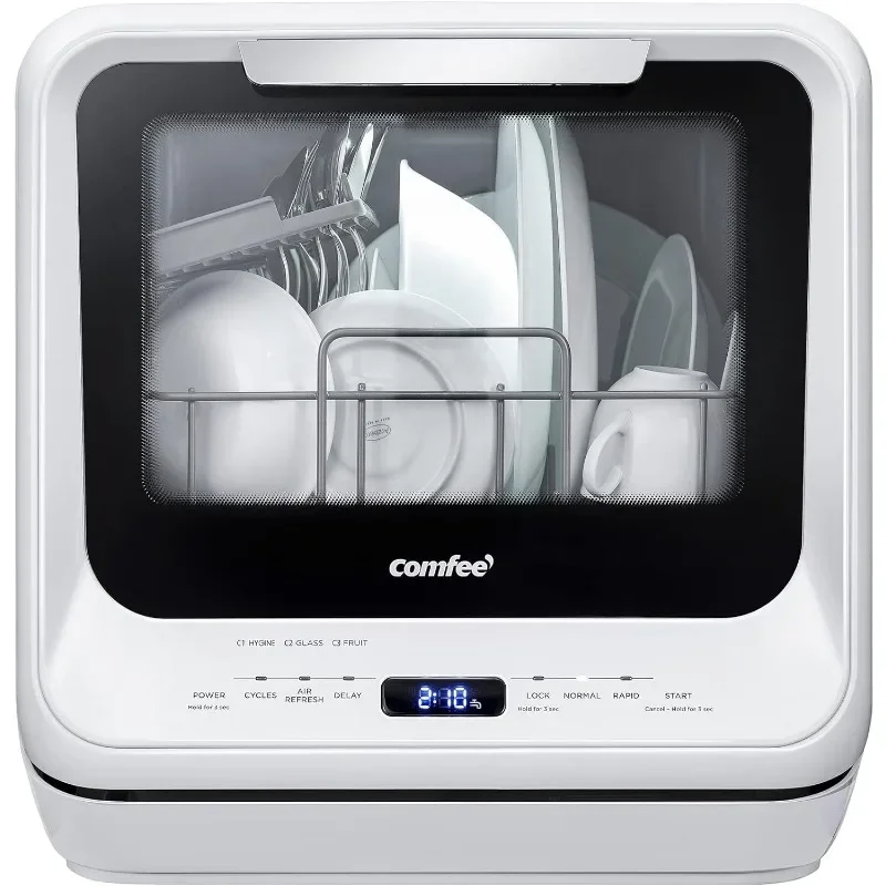 COMFEE' Portable Dishwasher Countertop with 5L Built-in Water Tank, No Hookup Needed, 6 Programs