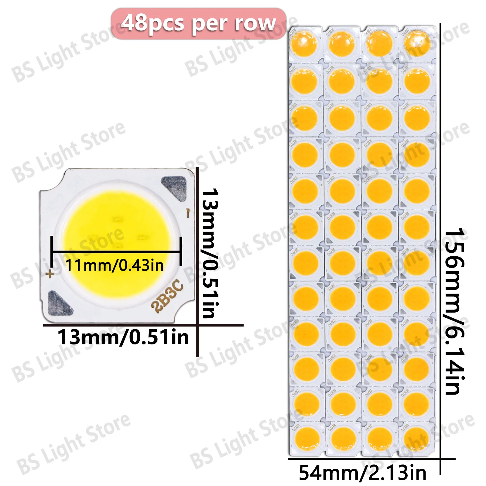 48pcs LED Bead COB 1313mm 3W 5W 7W 10W Warm White Neutral Cold White Aluminum For Home Tube Light Source Spotlight Accessories