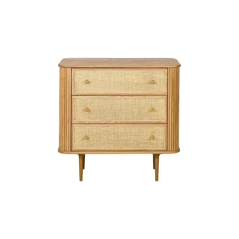 

Nordic B & B style solid wood rattan three-bucket cabinet simple modern home bedroom storage side cabinet