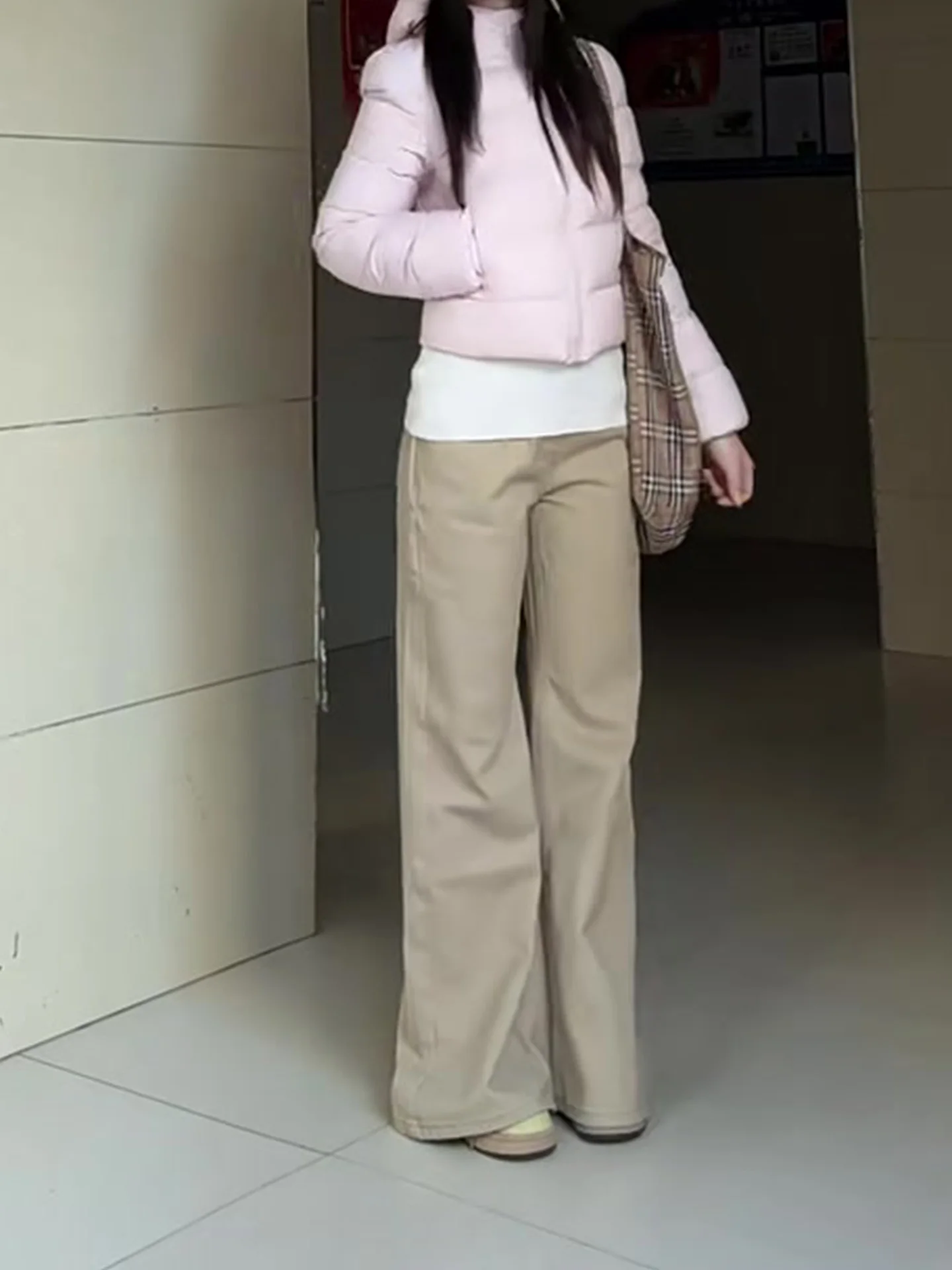 Thiened Fce Jeans mit weitem Bein für Damen, lockere Passform, Winter, neue Sle-Retro-Khaki-Denim-Hose, hohe Taille, gerade Röhrenhose