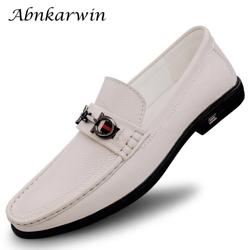 Men Genuine Leather White Loafers Fashion Slip On Casual Shoes Mocasines Hombre Mocassini Uomo Italian Luxury Brand Designer