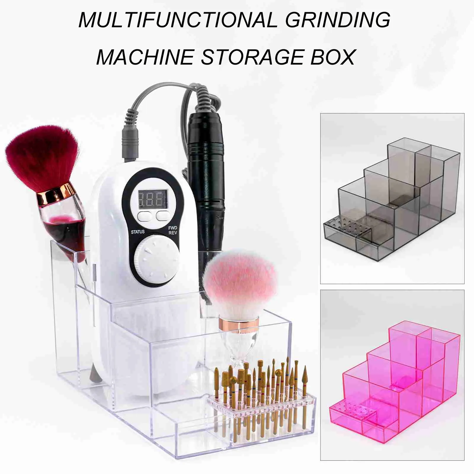 1PC Nail Drill Bits Holder Display Clear Nail Display Box Transparent Makeup Organizer Nail Manicure Tools Acrylic Nail Display