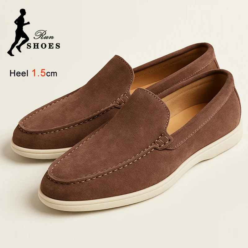 Summer Vintage Brown Suede Men's Loafers Flat Heels 1.5cm Slip On Driving Shoes Comfort Non Slip Sole Casual Daily Wear Shoes