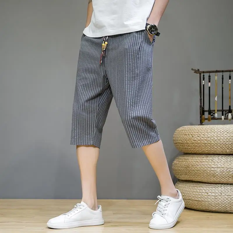 Men's Summer Lightweight Stripe Casual Shorts Straight Leg Pants Youth Loose Fit Trendy Sport Pants Comfort Breathable Stylish