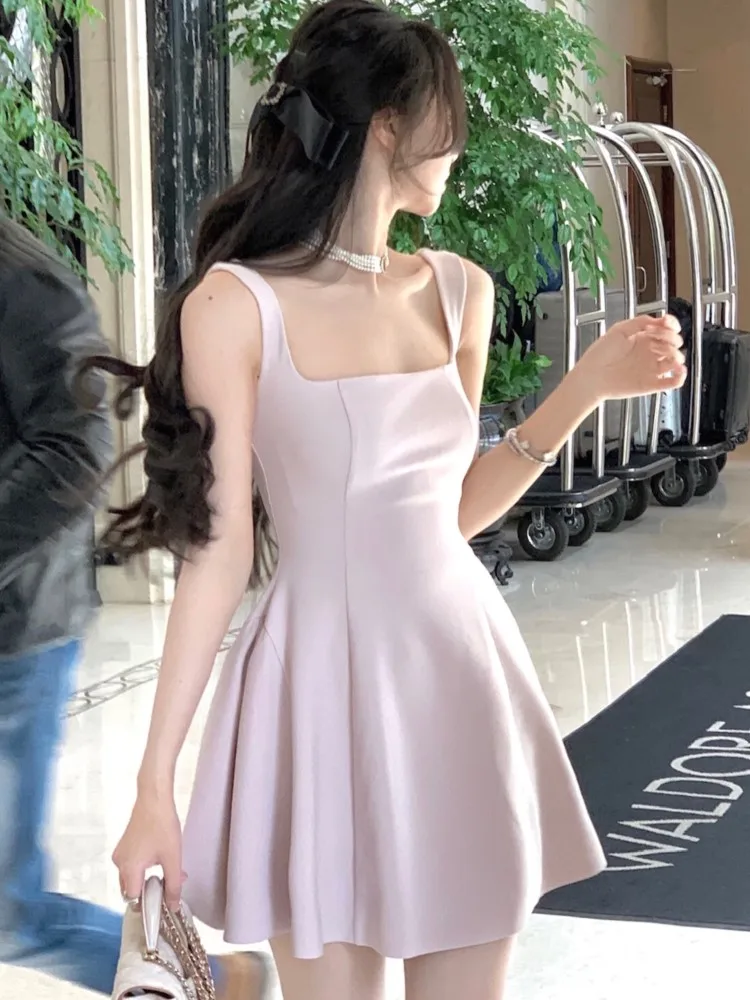 2024 Summer Solid Midi Dress Women French Elegant Holiday Party Dresses A-line Prom Robe Wedding Vestidos Ladies Clothes New