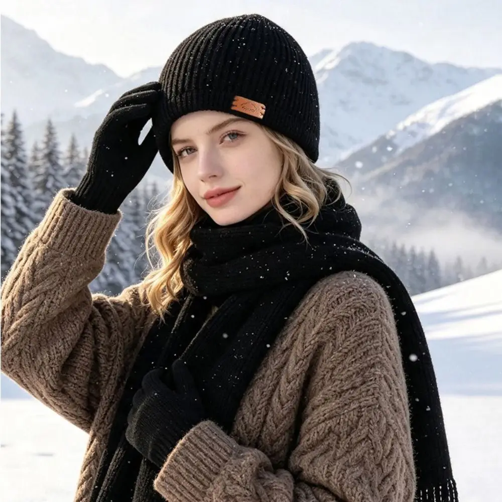 3 Piece Set Hat Scarf Gloves Set Soft Material Long Scarf Woolen Head Cap Neck Protection Design Anti Slip Gloves