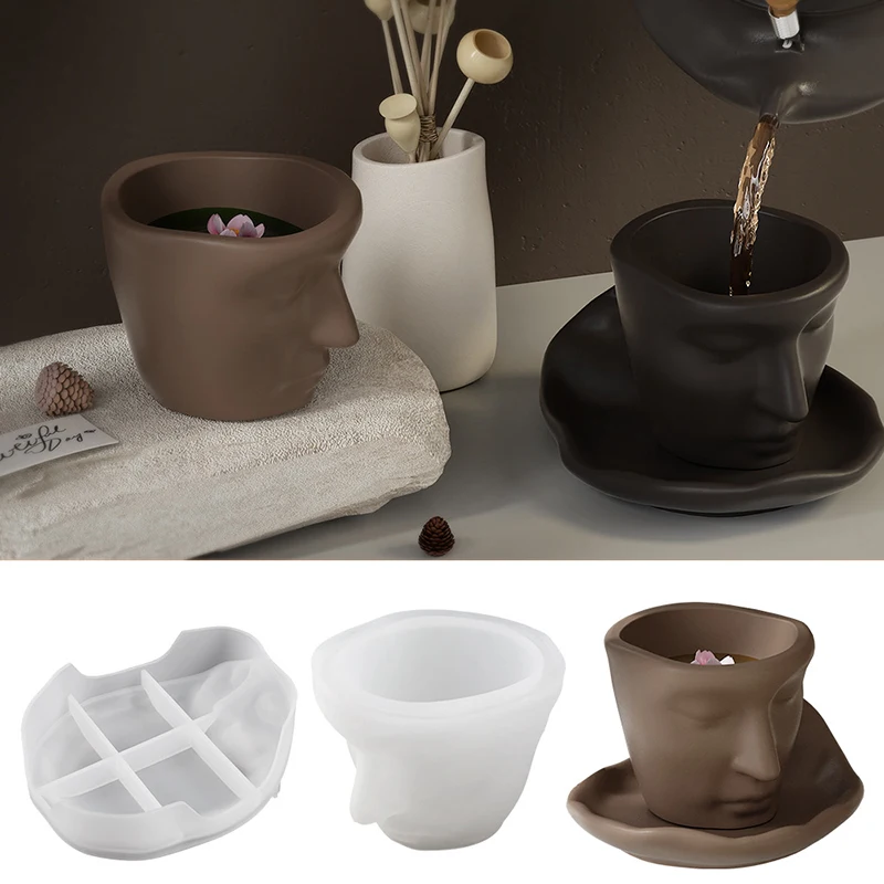 

1 Pcs Face Storage Coaster Epoxy Resin Mold DIY Characteristic Teacup Jewelry Organizer Candle Gift Case Casting Molds