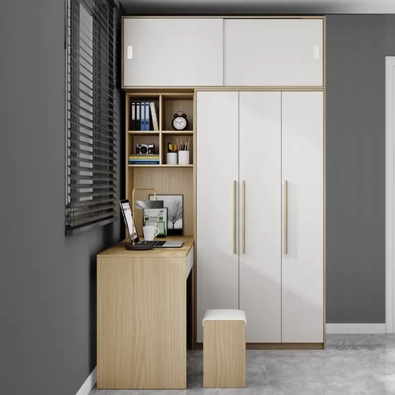 2025 new one-piece sliding door learning computer desk storage wardrobe home storage  simple wardrobe