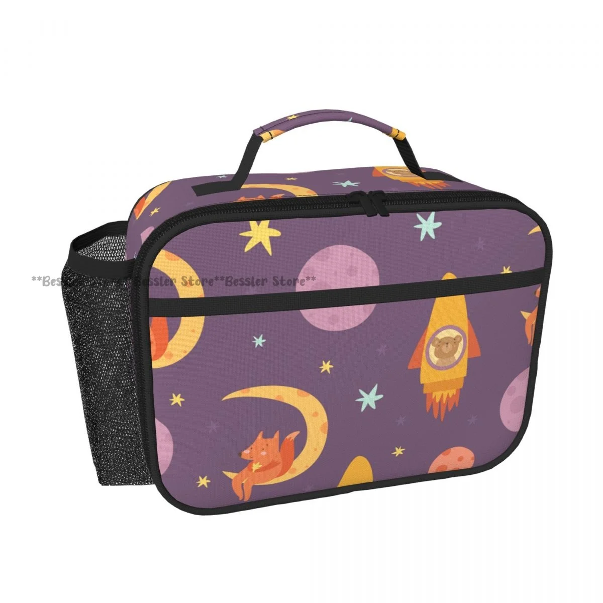 Reusable Handheld Thermal Bento Bag Space Children Pattern Insulated Lunch Carrier for School Office Outdoor Use