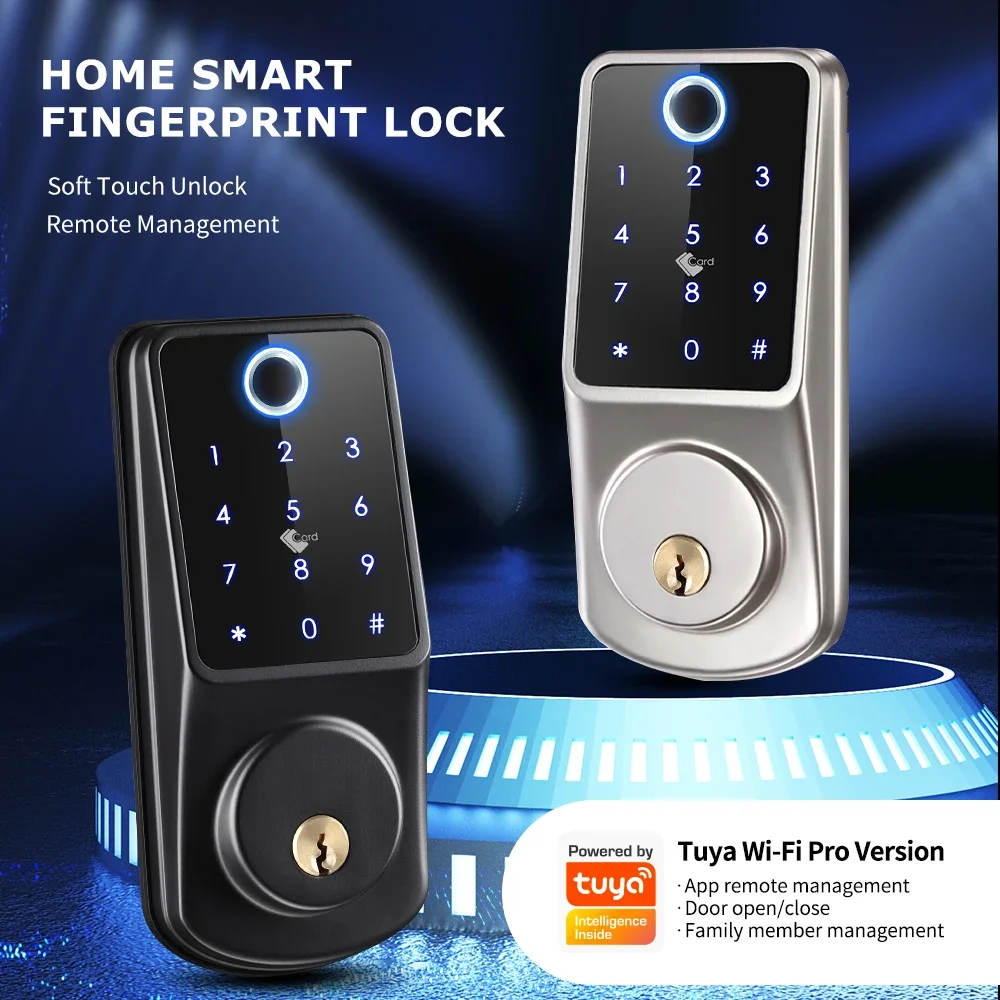 SZMYQ Tuya Smart Deadbolt Lock Handless Door with Fingerprint  Card Code Password Key WiFi Smart Door Lock