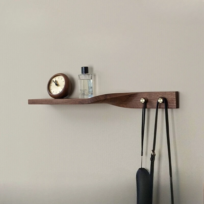 

Wood Horizontal Wall Shelf, Entryway Organizer Rack, Wall-Mounted Coat Hat Hanger, Innovative Multi-Purpose Storage Board