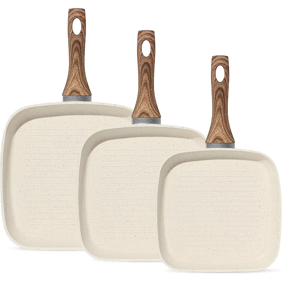 

Набор сковородок с антипригарным покрытием, 3-х предметные квадратные сковороды для гриля с ручкой Stay Cool, без PFOA, совместимые со всеми плитами 9,5 10