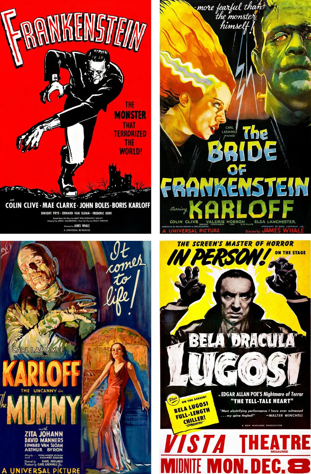 Bride of Frankenstein The Mummy Karloff Lugosi Vintage Art Picture Print Silk Poster Home Wall Decor