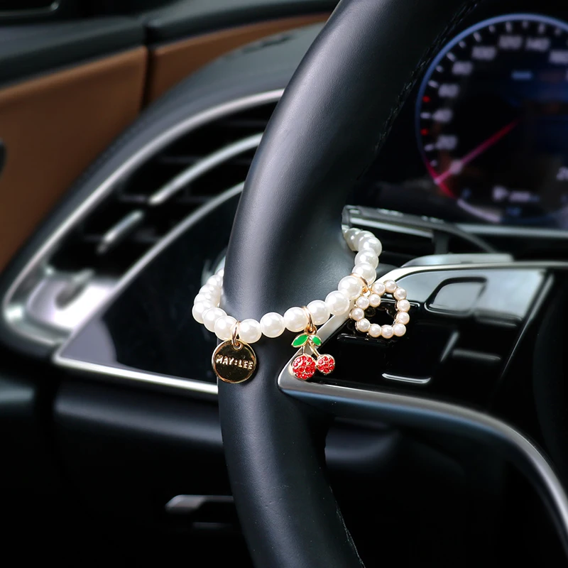 Fashion Bead Cherry Car Pendant Strawberry Steering Wheel Decorative Pendant Exquisite Interior Decoration Pendant