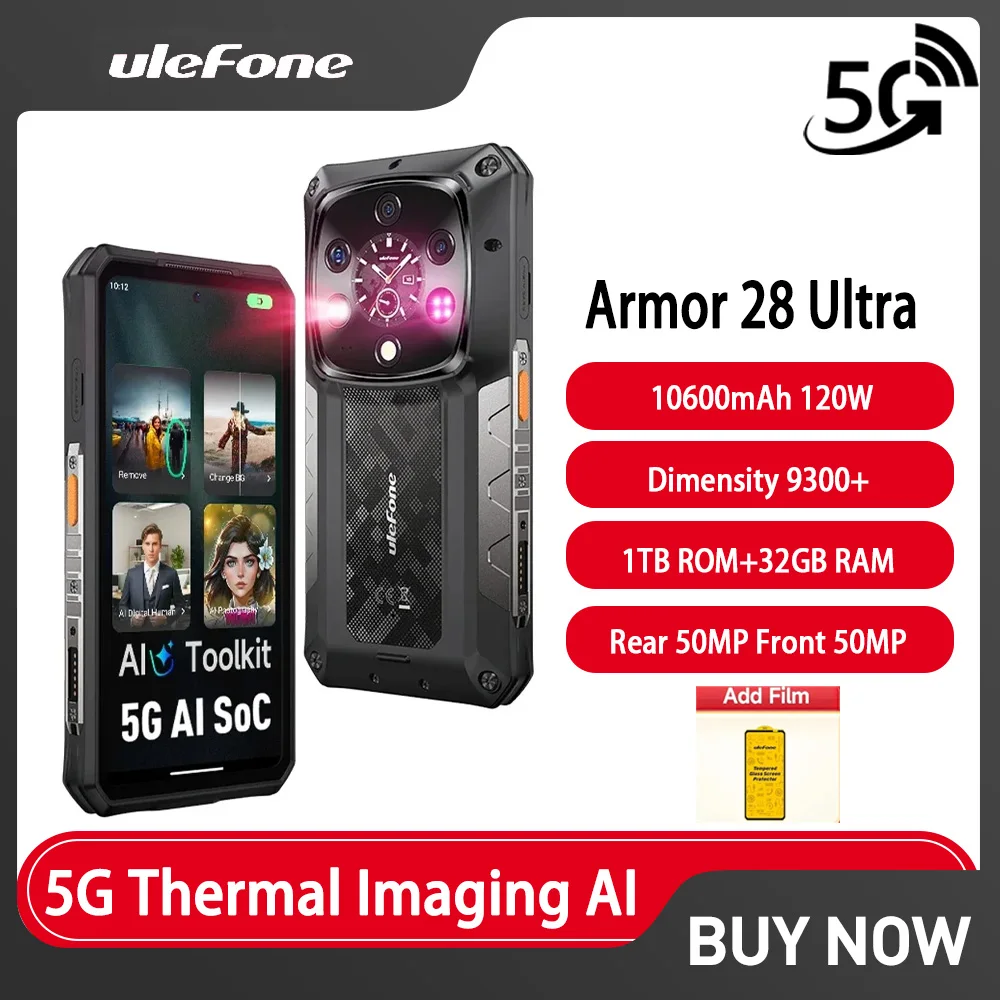 

НОВЫЙ Ulefone Armor 28 Ultra 5G Dimensity 9300+ Thermal Imaging AI 1 ТБ + 32 ГБ 120 Вт 10600 мАч Android14 AMOLED 6,67 "Rugged Smartphone