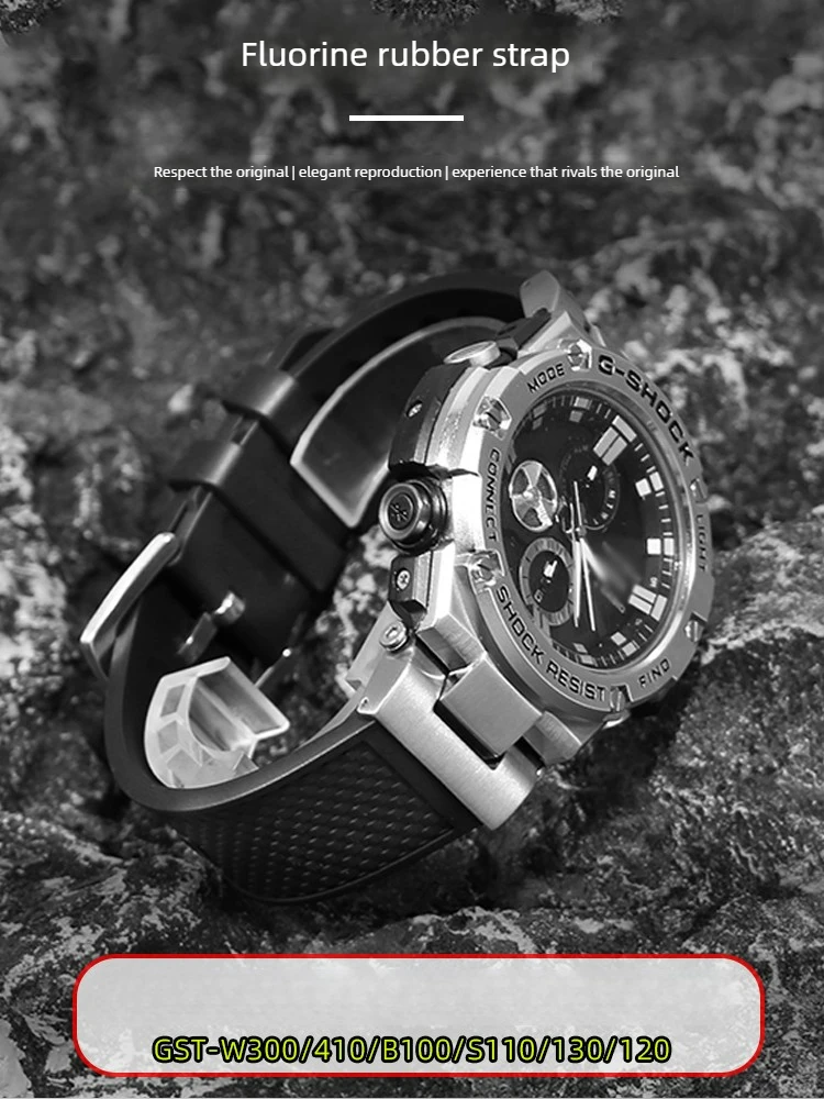 Suitable for Casio GST-B100 Modified Fluoroelastomer Strap GST-S130 300 330 110 120 Accessories