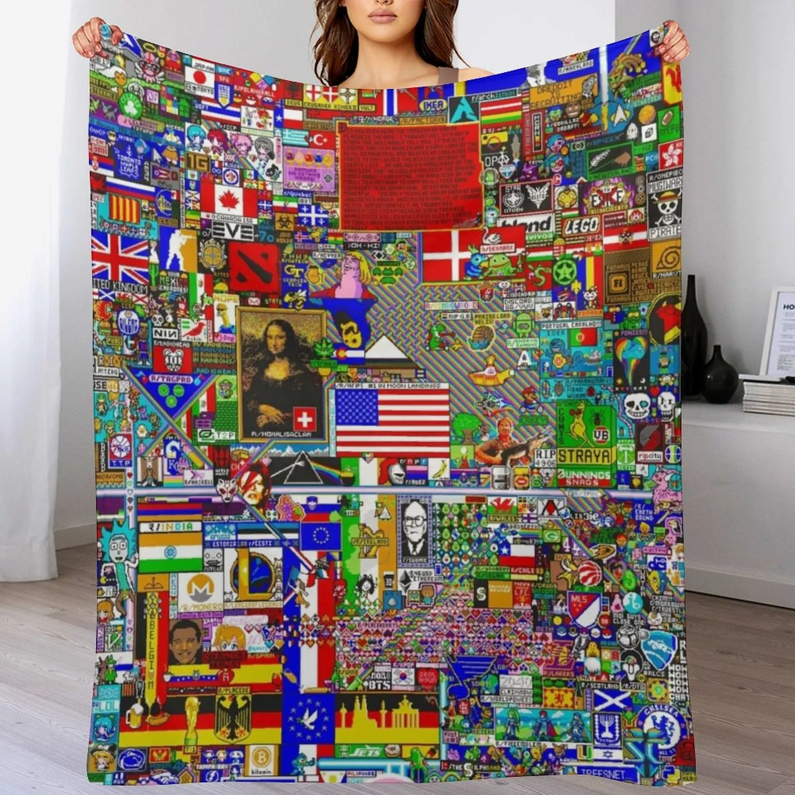 Reddit /r/Place Final Canvas Throw Blanket Retros Bed linens Beach Blankets